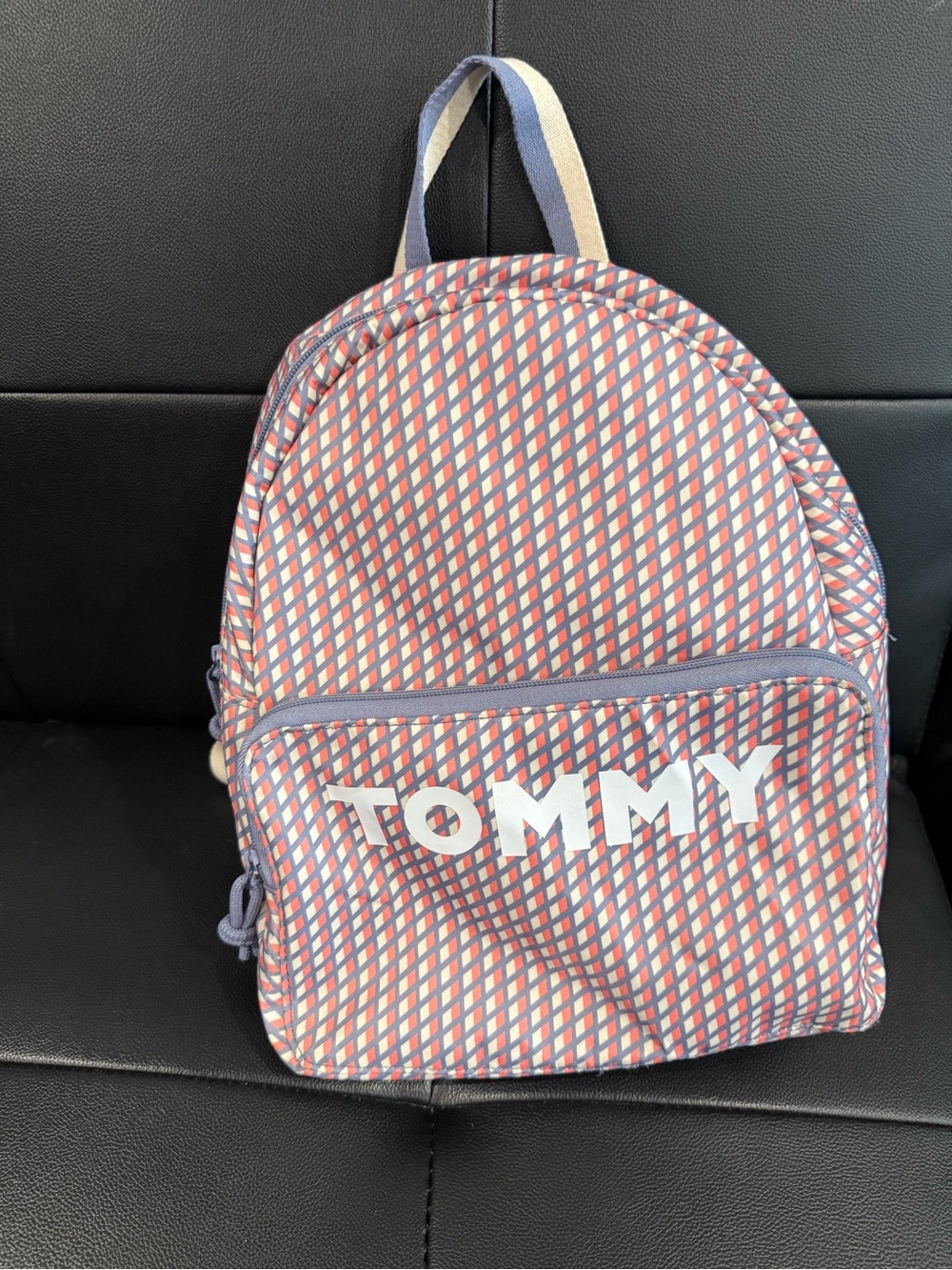 Tommy hillfinger Cory 11 medium dome backpack diamond pattern and bold white.